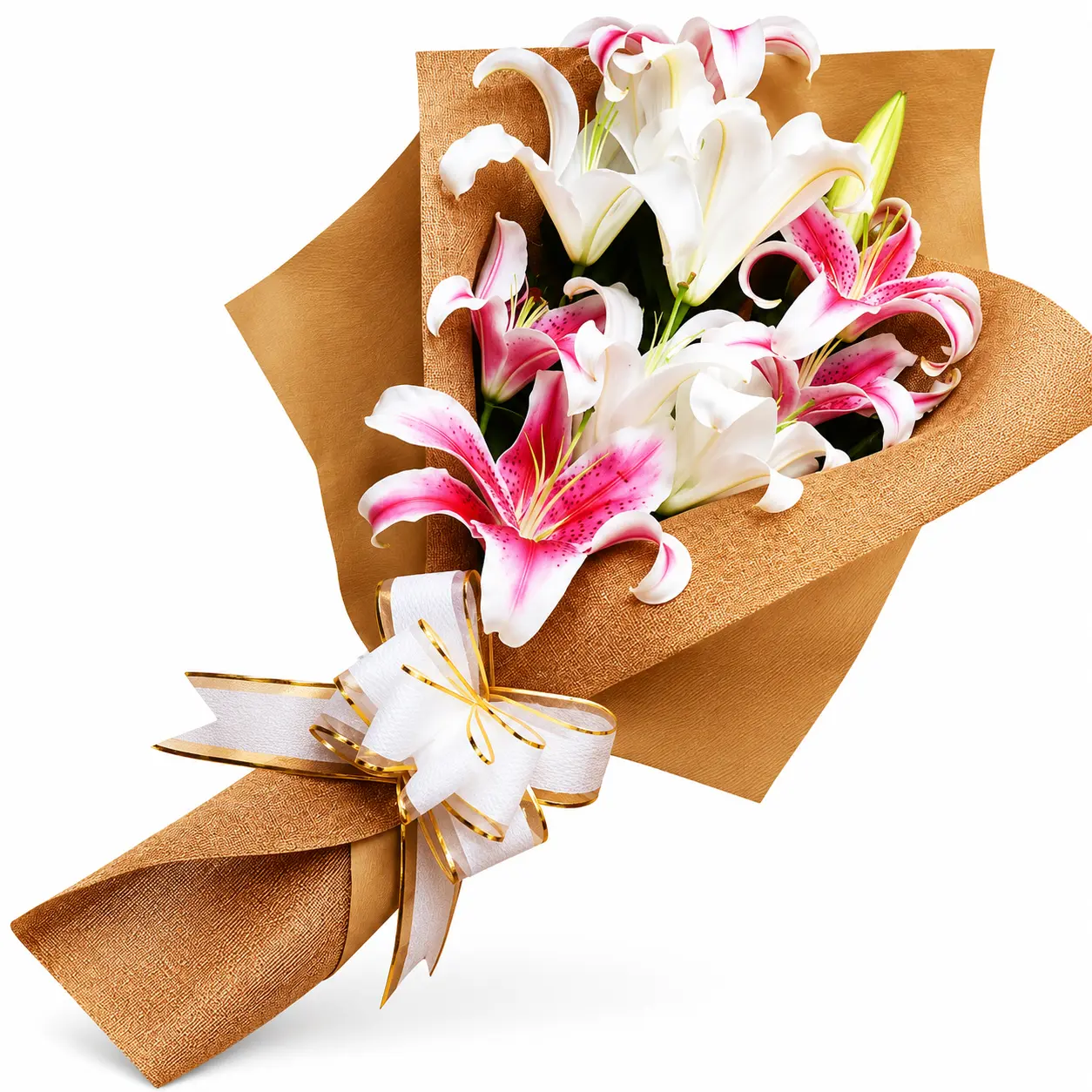 Ramo de lirios blancos y rosados para regalo elegante con flores frescas ideal para cumpleaños o ocasión especial en Lima